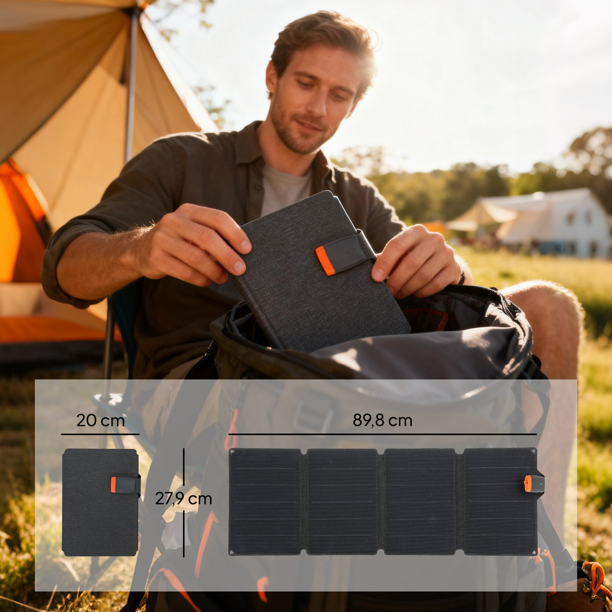 Chargeur solaire pliable 36W panneau solaire portable ports type-C et USB-a imperméable IP67 89,8 x 27,9 x 1 cm gris-2