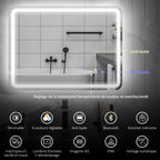 Miroir salle de bain Bluetooth avec éclairage LED 60 x 80 cm, miroir lumineux mural avec horloge, antibuée, argenté-3