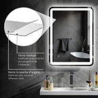 Miroir de salle de bain 60 x 80 cm, miroir LED mural avec 3 couleurs lumière, dimmable, mémoire, anti-buée, argent-7