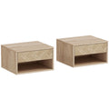 Lot de 2 tables de chevet murales, tables de nuit, tiroir, compartiment ouvert, plateau, 37 x 32 x 21 cm, bois naturel-0