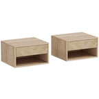 Lot de 2 tables de chevet murales, tables de nuit, tiroir, compartiment ouvert, plateau, 37 x 32 x 21 cm, bois naturel-0
