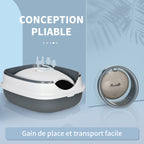 Maison de toilette pour chat pliable porte battante lucarne + pelle fournis 52 x 41 x 38 cm gris blanc-6