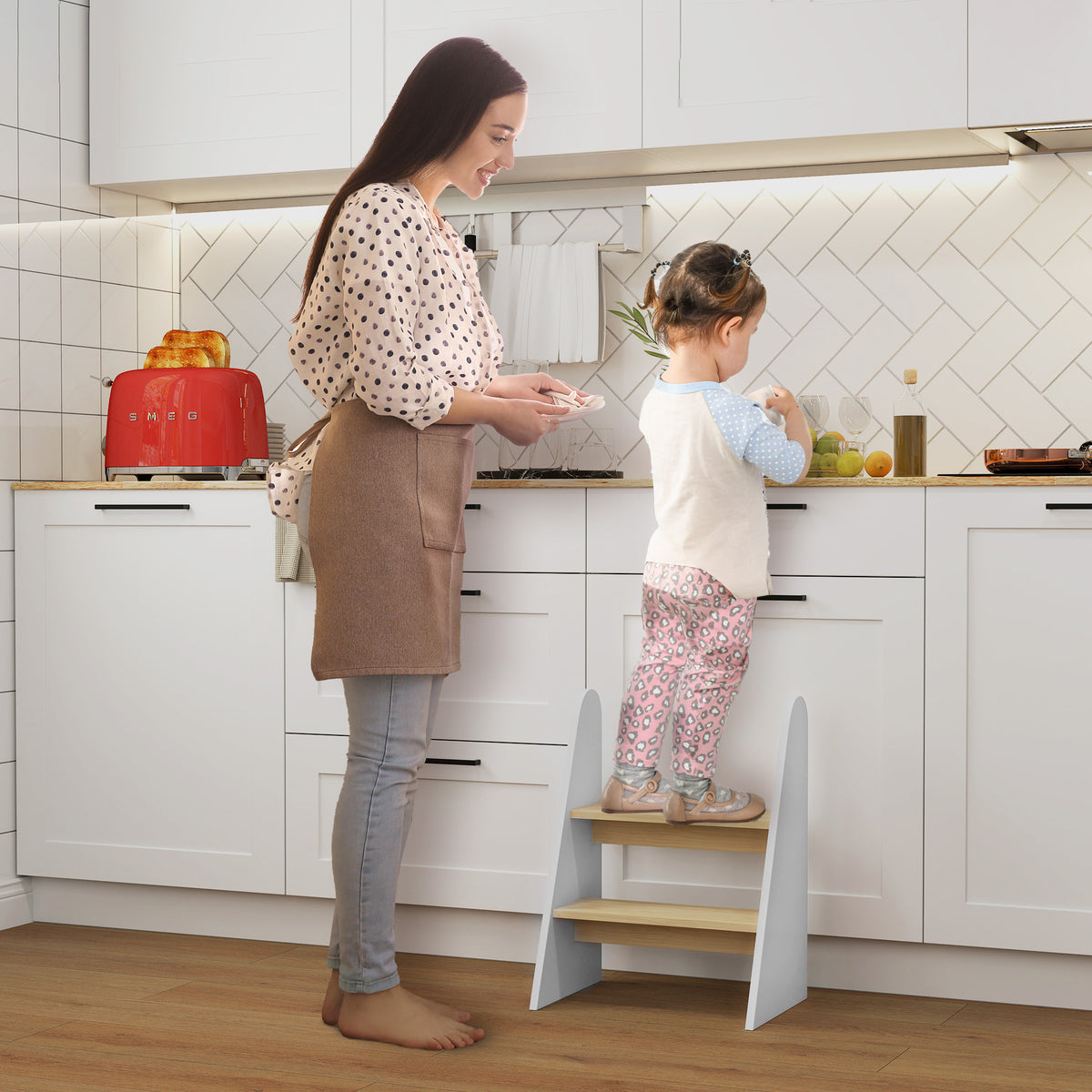 Marche pied enfant marchepied enfants 2 marches pour enfants 3 à 8 ans en bois charge max. 20 kg blanc-1