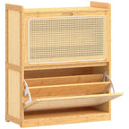 Meuble à chaussures 14 paires, armoire à chaussures 2 tiroirs rabattables, étagères réglables, 69x29x83cm, bois naturel-0