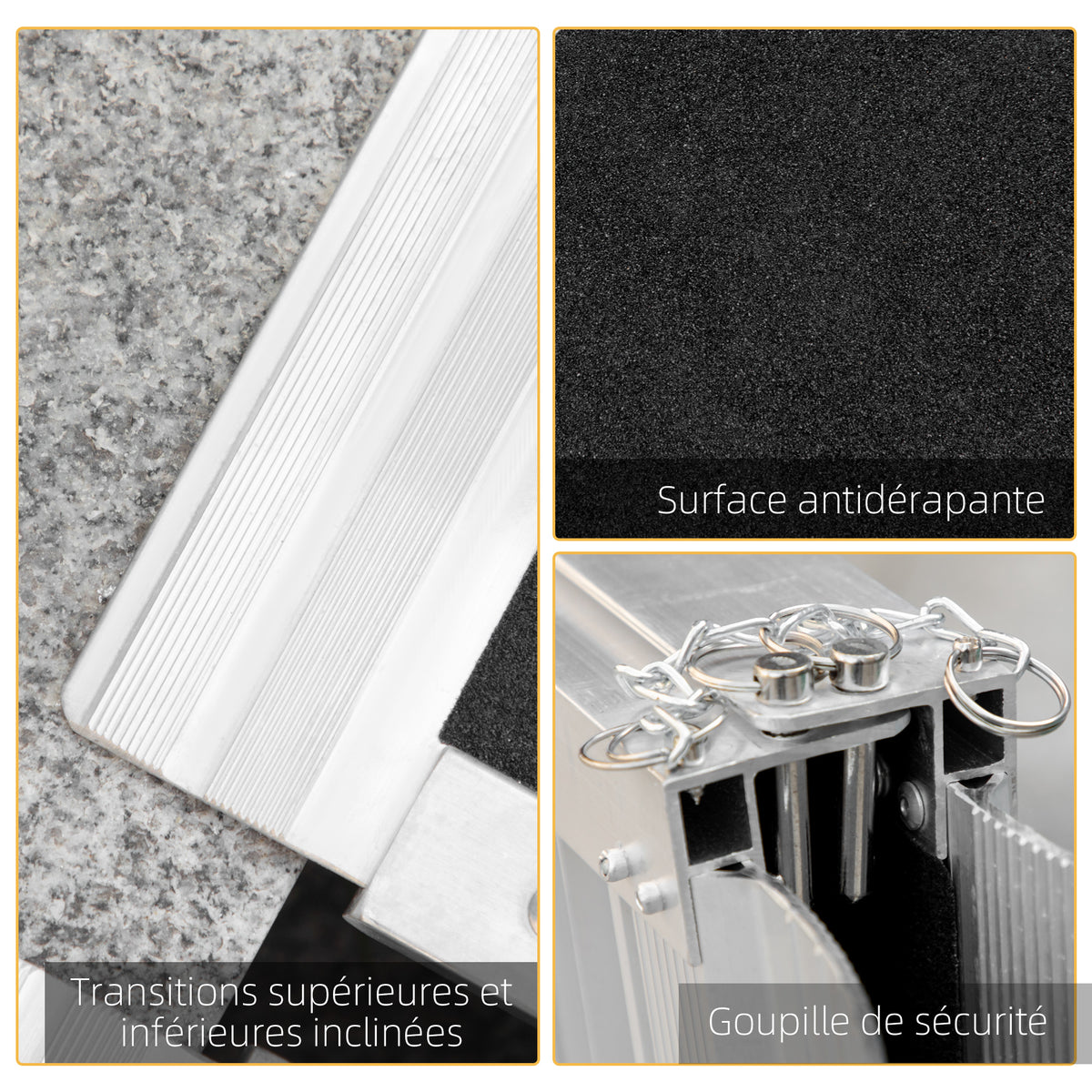 Rampe de fauteuil roulant pliable en alliage d'aluminium antidérapante, avec poignées, charge max. 272 kg, noir-4