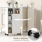 Meuble de salle de bain à roulettes, meuble de rangement étroit, 3 tiroirs, 5 compartiments ouverts, 20x40x80cm, blanc-5