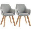 Lot de 2 chaises de salle à manger Fauteuil Assise rembourrée en tissu effet velours Pieds en bois, gris-0