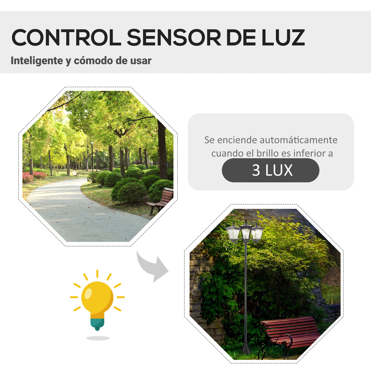 Lampadaire de jardin extérieur à LED solaire avec capteurs 3 abat-jours - H.182.5 cm - IP44-3