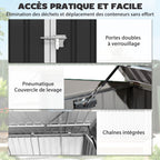 Cache Poubelle Double Abri de Jardin 2 Poubelles de 240L Couvercle Lié par Chaînes Vérins à Gaz 179,5x108x129,5cm Gris-4