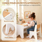 Bureau et Chaise pour Enfant 2 Pièces, Ensemble Table d'Activité avec Tiroir, 3 à 8 Ans, Blanc et Bois Naturel-3