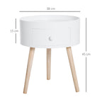 Table basse - table de chevet - table de nuit ronde - design scandinave table d'appoint bout de canapé avec tiroir pieds effilés inclinés bois massif chêne clair blanc-2