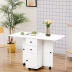 Table de cuisine pliable table à manger pliante 2 plateaux rabattables avec 2 tiroirs 1 placard blanc-9