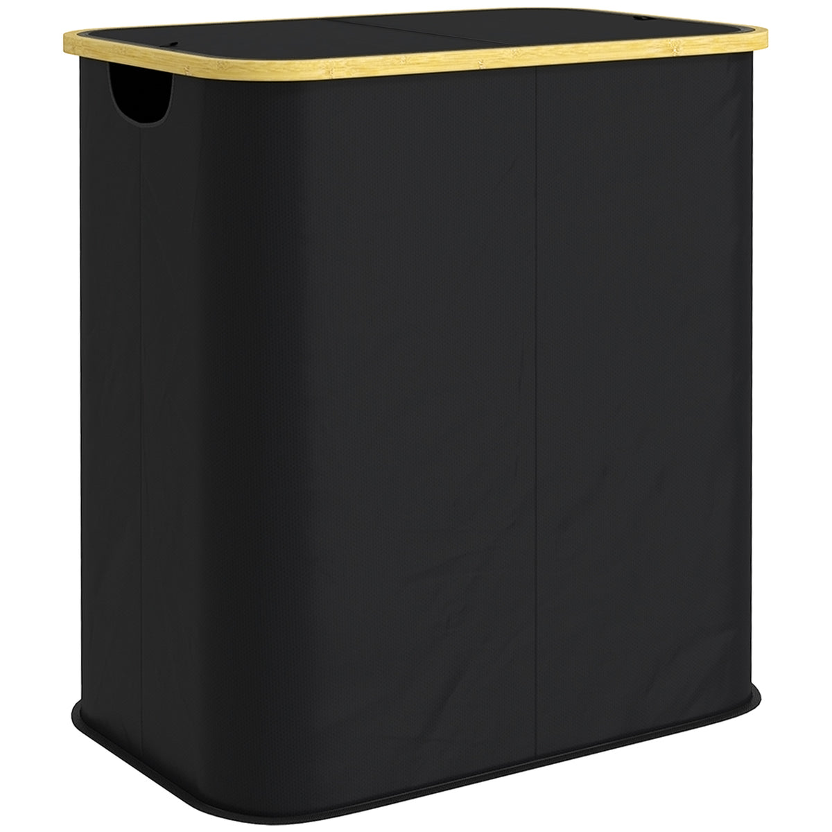 Panier à linge double pliable 80 L corbeille à linge sale avec couvercle, poignées rainurées, noir-0