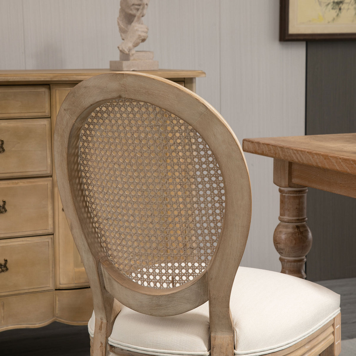 Lot de 4 chaises de Salle à Manger - Chaise de Salon médaillon Style Louis XVI - Bois Massif sculpté, patiné-6