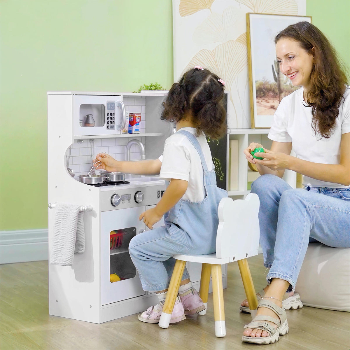 Cuisine enfant jouet d'imitation pour enfant - dinette enfant de 3-8 ans, blanc-1