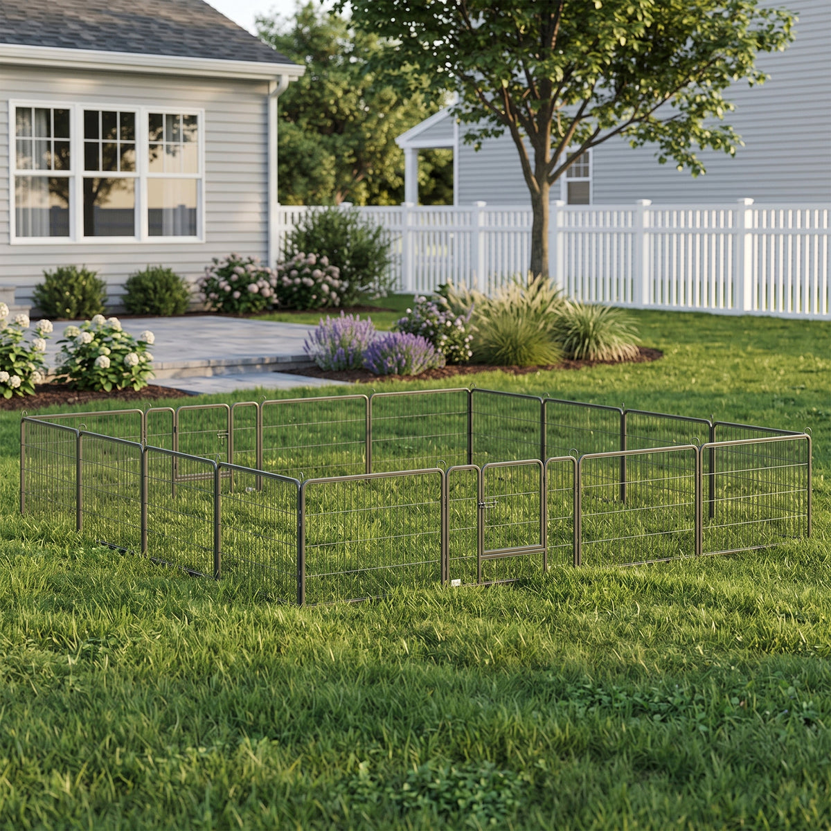Parc pour chien, enclos chien 16 panneaux modulable et pliable, portable en acier avec portes 80 x 60 gris-8
