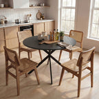 Table à Manger Ronde pour 4 Personnes 100 cm, Style Industriel avec Plateau Aspect Bois, Piètement Croisé en Acier, Noir-6