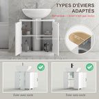 Meuble sous lavabo salle de bain meuble sous vasque avec double porte et étagère réglable, 60x30x60cm, blanc-3