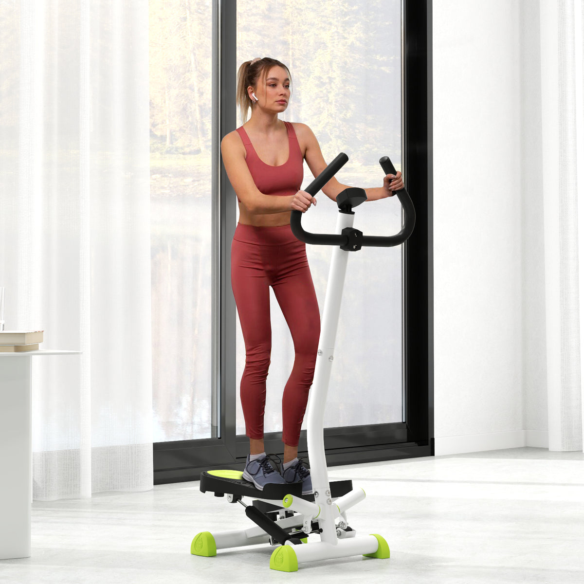 Stepper avec Guidon, Stepper Twist, Écran LCD, Résistance Réglable, Exercice Hanches, Jambes, Lombes, pour Maison, Acier, Blanc, Vert, Noir-9