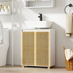 Meuble sous lavabo salle de bain - placard à portes à lattes en bambou, 60 x 30 x 75 cm, effet bois naturel-9