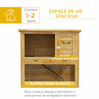 Clapier à lapin en bois 2 étages avec 3 portes plateau coulissant rampe toit bitumé 85 x 50 x 80 cm jaune-4