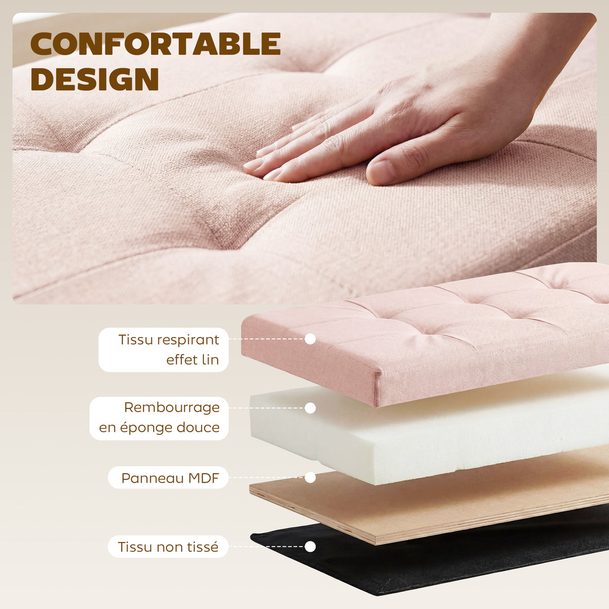 Banc de Rangement, Pouf de Rangement Pliable, Bout de Lit, Repose-Pieds avec Couvercle, 76L x 38l x 38H cm, Rose-4