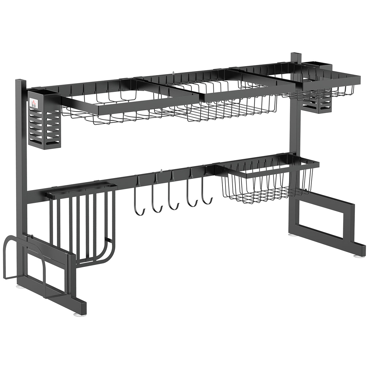 Égouttoir à vaiselle 2 niveaux porte-couteau support pour planche à découper 93 x 30 x 52,5 cm acier noir-0