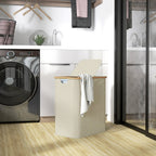 Panier à linge double pliable 80 L corbeille à linge sale avec couvercle, poignées rainurées, beige-9