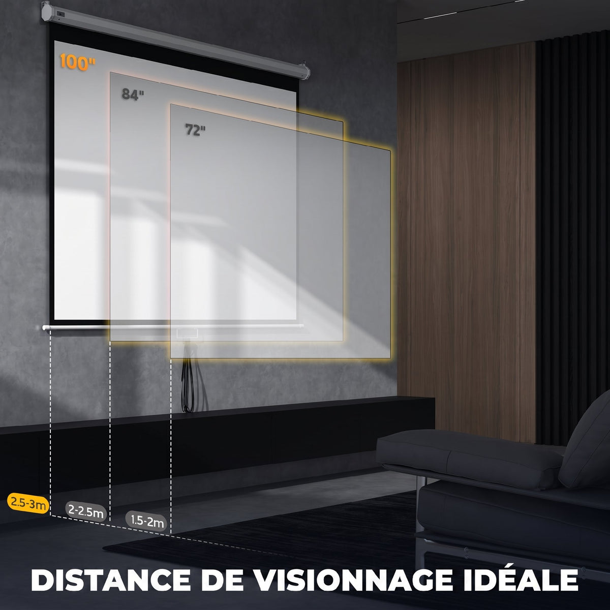Écran de Projection 100" 4:3 HD 4K, Boîtier en Métal, Écran Hauteur Réglable Manuellement, 203x152cm, Blanc-6