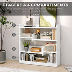 Bibliothèque étagère Meuble de Rangement dim. 90L x 24l x 91H cm 4 Niveaux 3 Panneaux arrières Panneaux de Particules Blanc-3