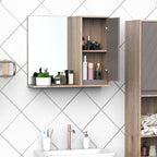 Miroir de Salle de Bain avec étagère et Placard - système Fixation intégré - Panneaux Particules chêne Clair Gris-1