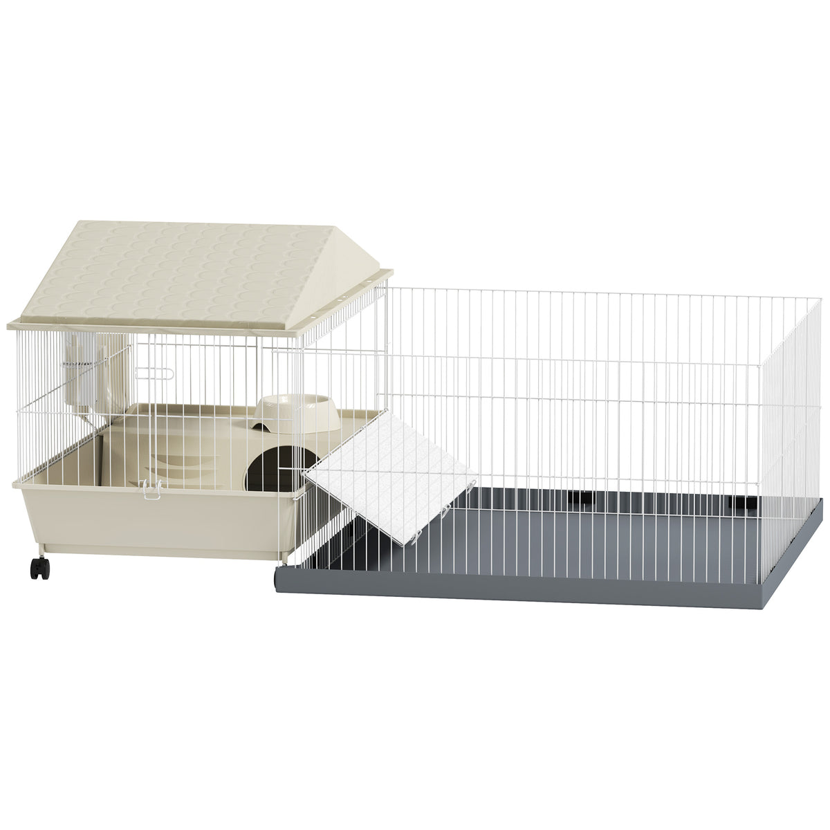 Cage cochon d'inde cage pour petits animaux avec parc amovible tapis imperméable mangeoire à foin 108 x 71 x 57 cm beige-0