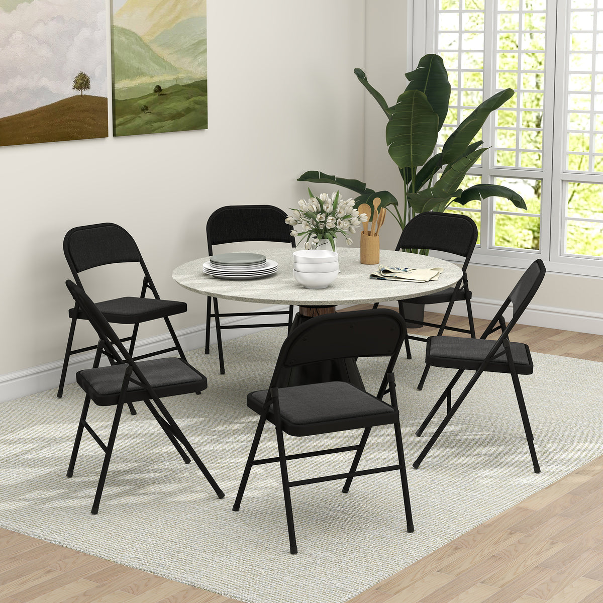 Lot de 6 chaises pliantes chaises de salle à manger portables cadre en acier 45 x 46 x 78 cm noir-1