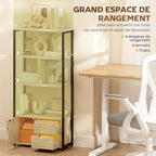 Bibliothèque style industriel 3 étagères placard porte 2 tiroirs 58 x 24 x 122 cm effet bois naturel acier noir-3
