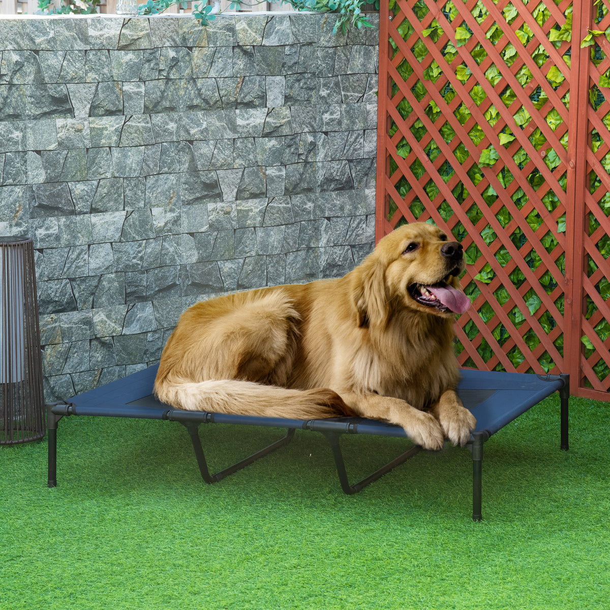 Lit sur pieds XXL pour chien chat lit de camp animal 122L x 92l x 23H cm bleu foncé-1