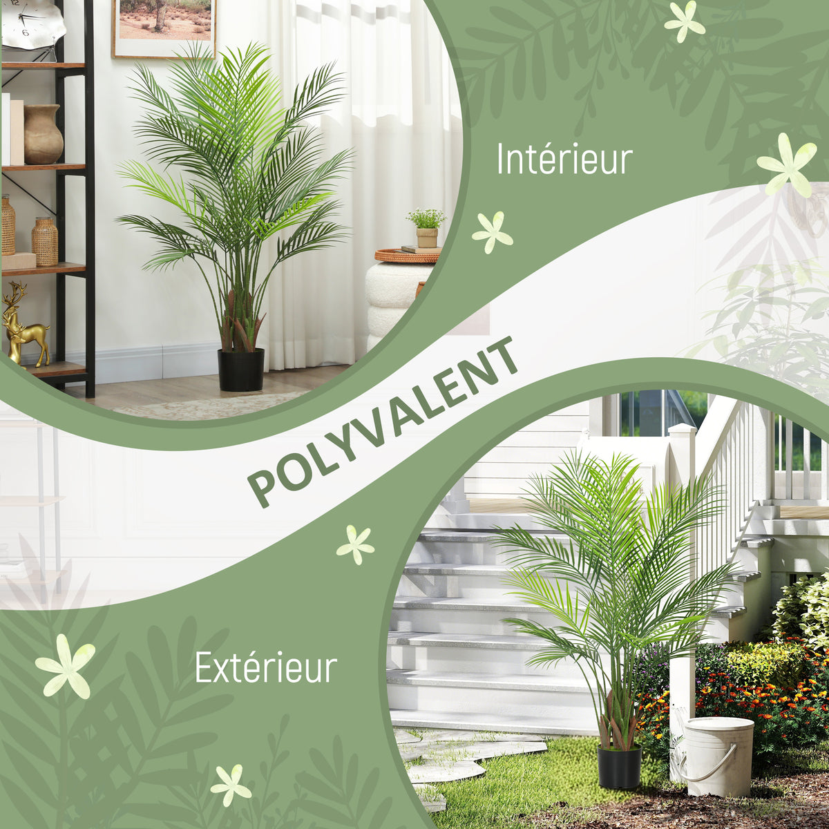 Plante artificielle intérieure 120 cm, palmier arbre artificiel avec pot en plastique et flocage, vert-4