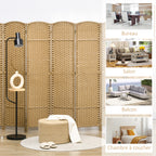 Paravent interieur en bois 8 panneaux 320 x 170 cm séparateur de pièce pliable pour salon, chambre à coucher, naturel-6