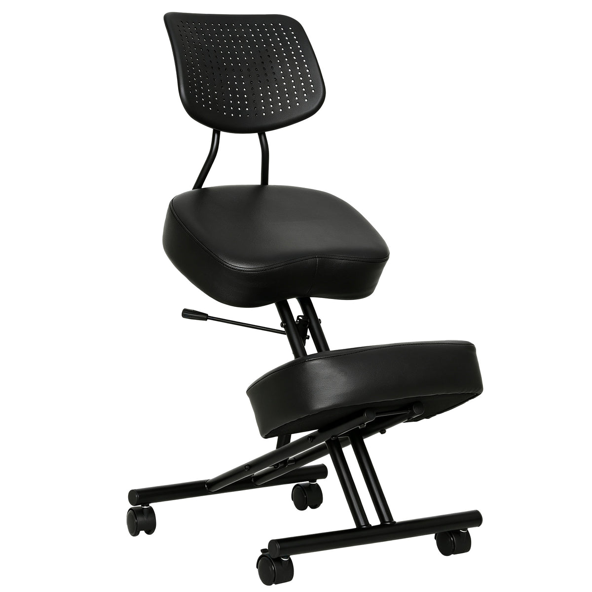 Chaise à Genoux Ergonomique avec Dossier, Siège Assis Genoux Réglable en PU sur Roulettes, Noir-0