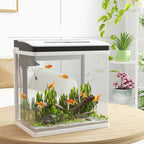 Aquarium en verre avec filtre couvercle et lumière LED pour poissons capacité 28L 38 x 26 x 39,5 cm blanc-1