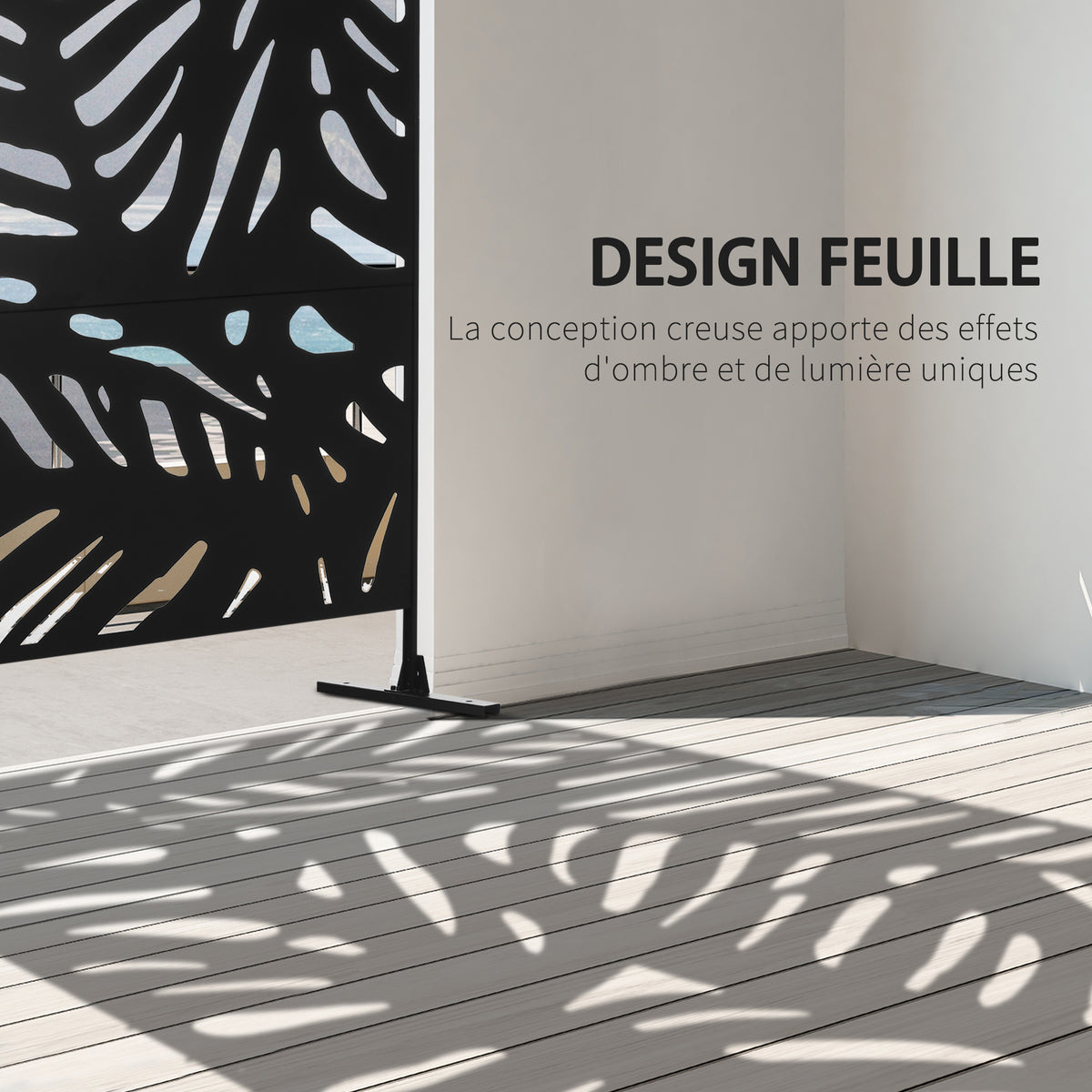 Panneau brise vue décoratif extérieur noir à motif végétal en métal - 122 x 45 x 198 cm-3