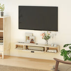 Meuble TV suspendu, meuble télé pour téléviseur jusqu'à 50 pouces, tiroir rabattable 2 étagères 120x24x16cm bois naturel-7